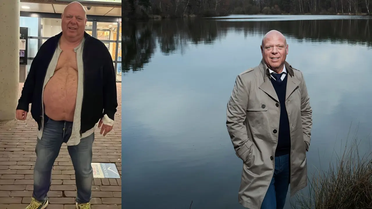 Peter Gillis laat zien hoeveel hij afgevallen is